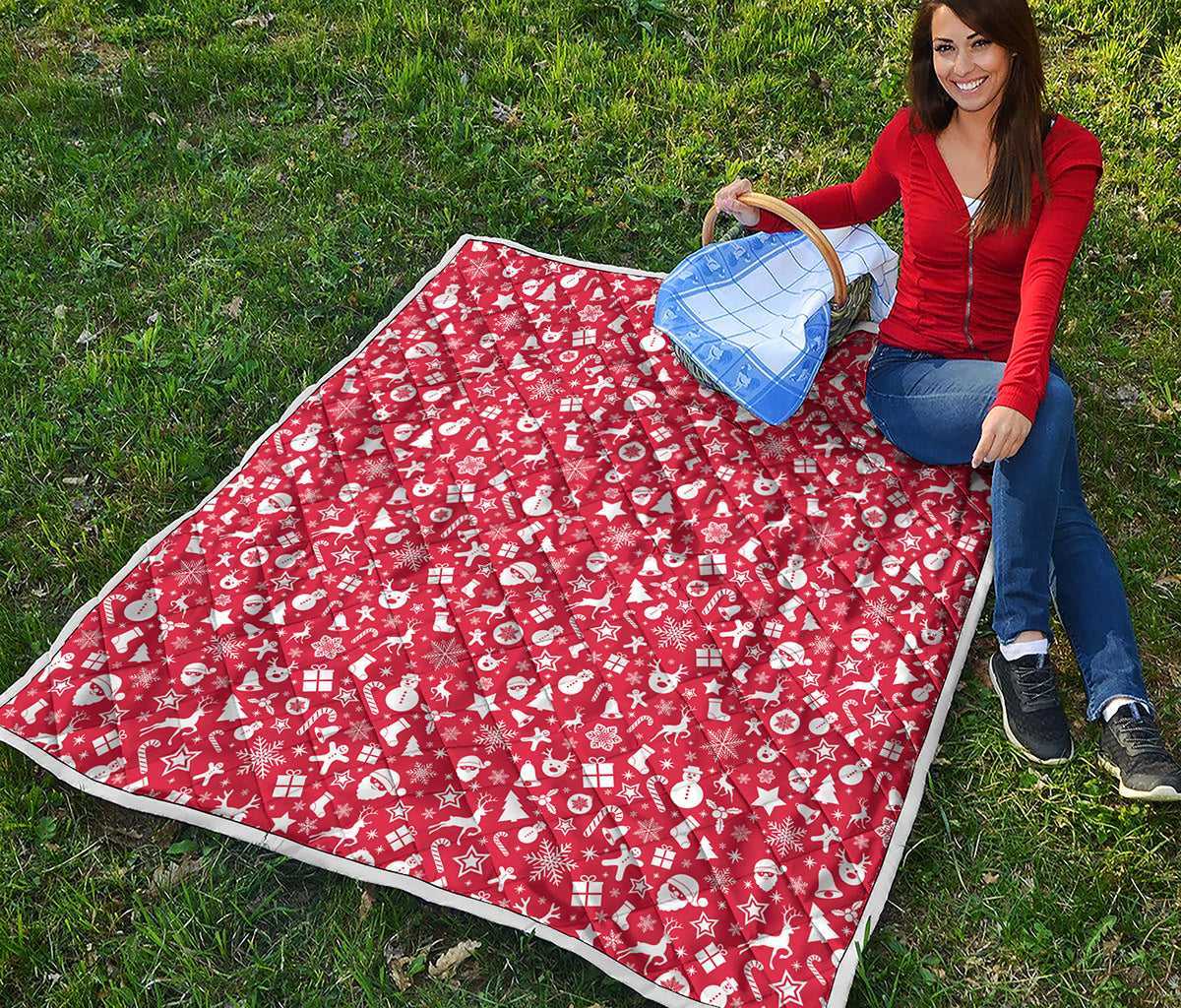 Merry Christmas Elements Pattern Print Quilt