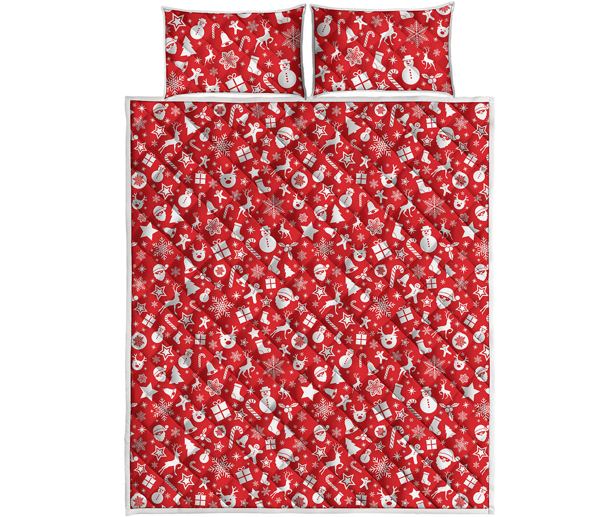 Merry Christmas Elements Pattern Print Quilt Bed Set