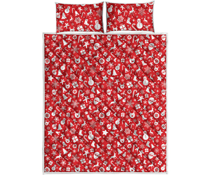 Merry Christmas Elements Pattern Print Quilt Bed Set