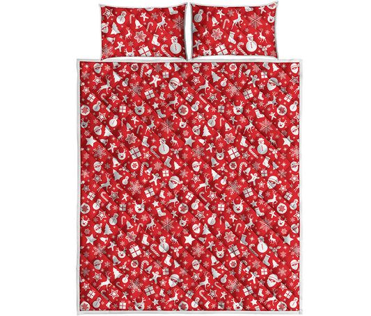 Merry Christmas Elements Pattern Print Quilt Bed Set