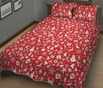 Merry Christmas Elements Pattern Print Quilt Bed Set
