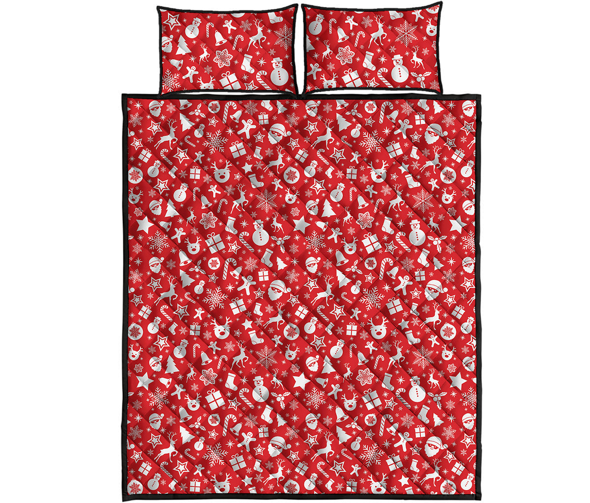 Merry Christmas Elements Pattern Print Quilt Bed Set