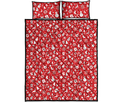 Merry Christmas Elements Pattern Print Quilt Bed Set