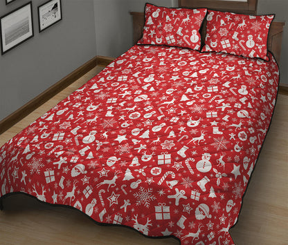 Merry Christmas Elements Pattern Print Quilt Bed Set