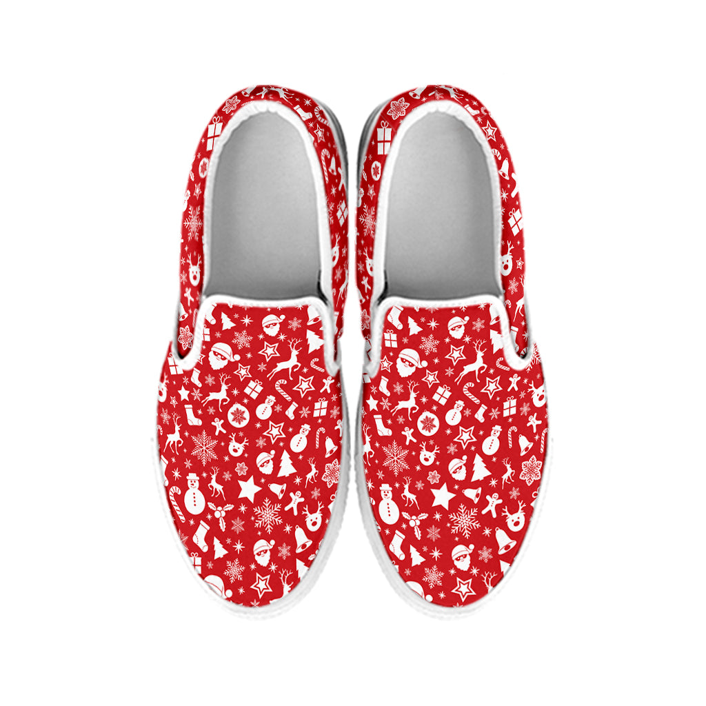 Merry Christmas Elements Pattern Print White Slip On Shoes