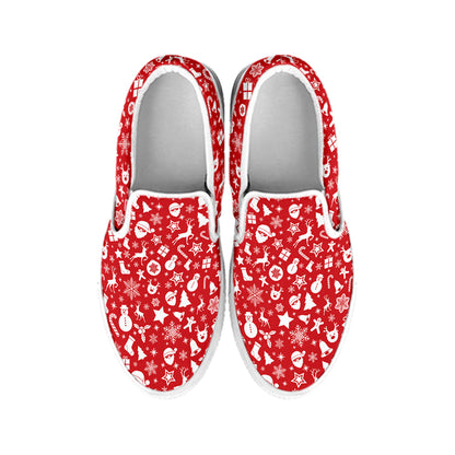 Merry Christmas Elements Pattern Print White Slip On Shoes