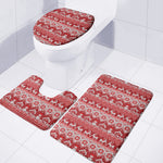 Merry Christmas Knitted Pattern Print 3 Piece Bath Mat Set