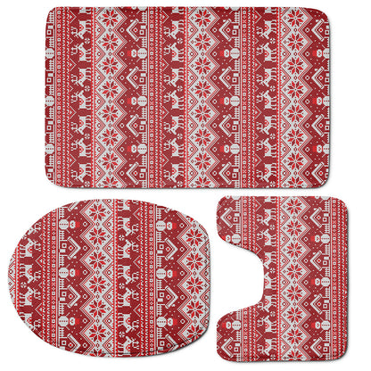 Merry Christmas Knitted Pattern Print 3 Piece Bath Mat Set