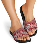 Merry Christmas Knitted Pattern Print Black Slide Sandals