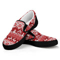 Merry Christmas Knitted Pattern Print Black Slip On Sneakers