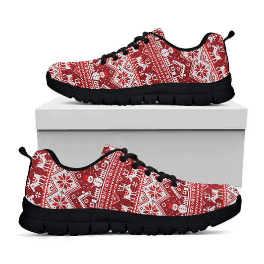 Merry Christmas Knitted Pattern Print Black Sneakers