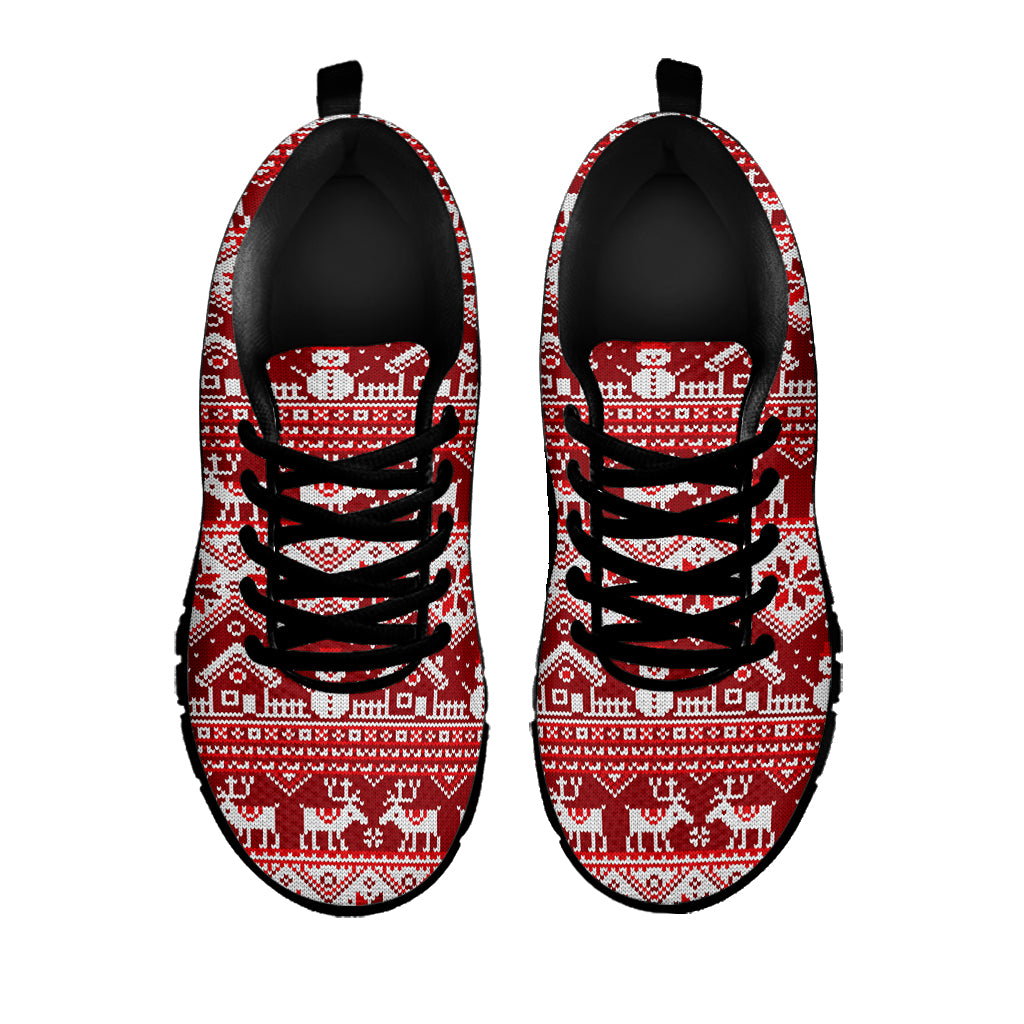 Merry Christmas Knitted Pattern Print Black Sneakers