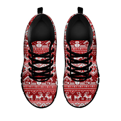 Merry Christmas Knitted Pattern Print Black Sneakers