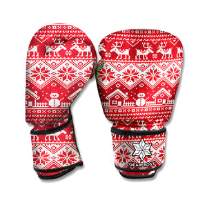 Merry Christmas Knitted Pattern Print Boxing Gloves