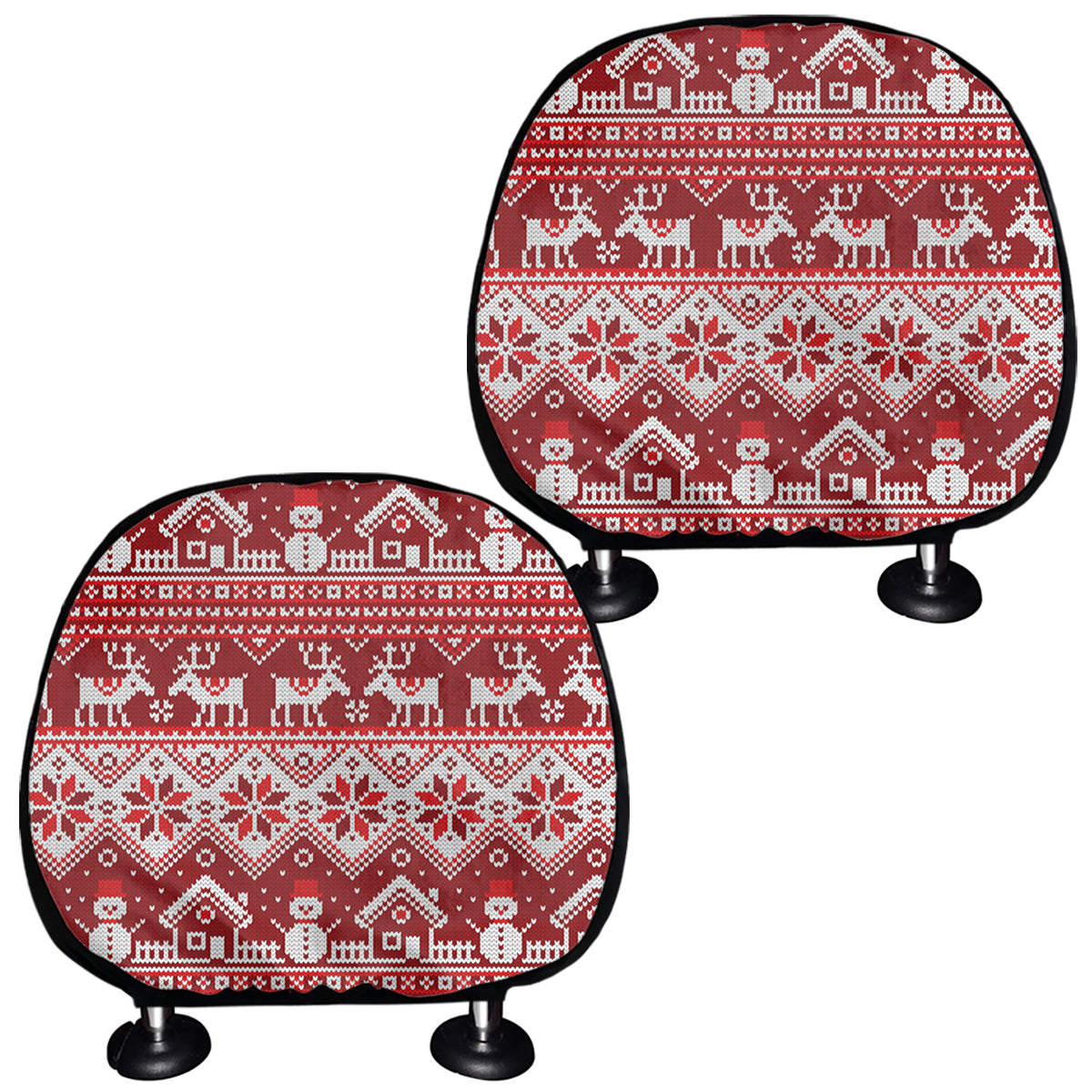 Merry Christmas Knitted Pattern Print Car Headrest Covers