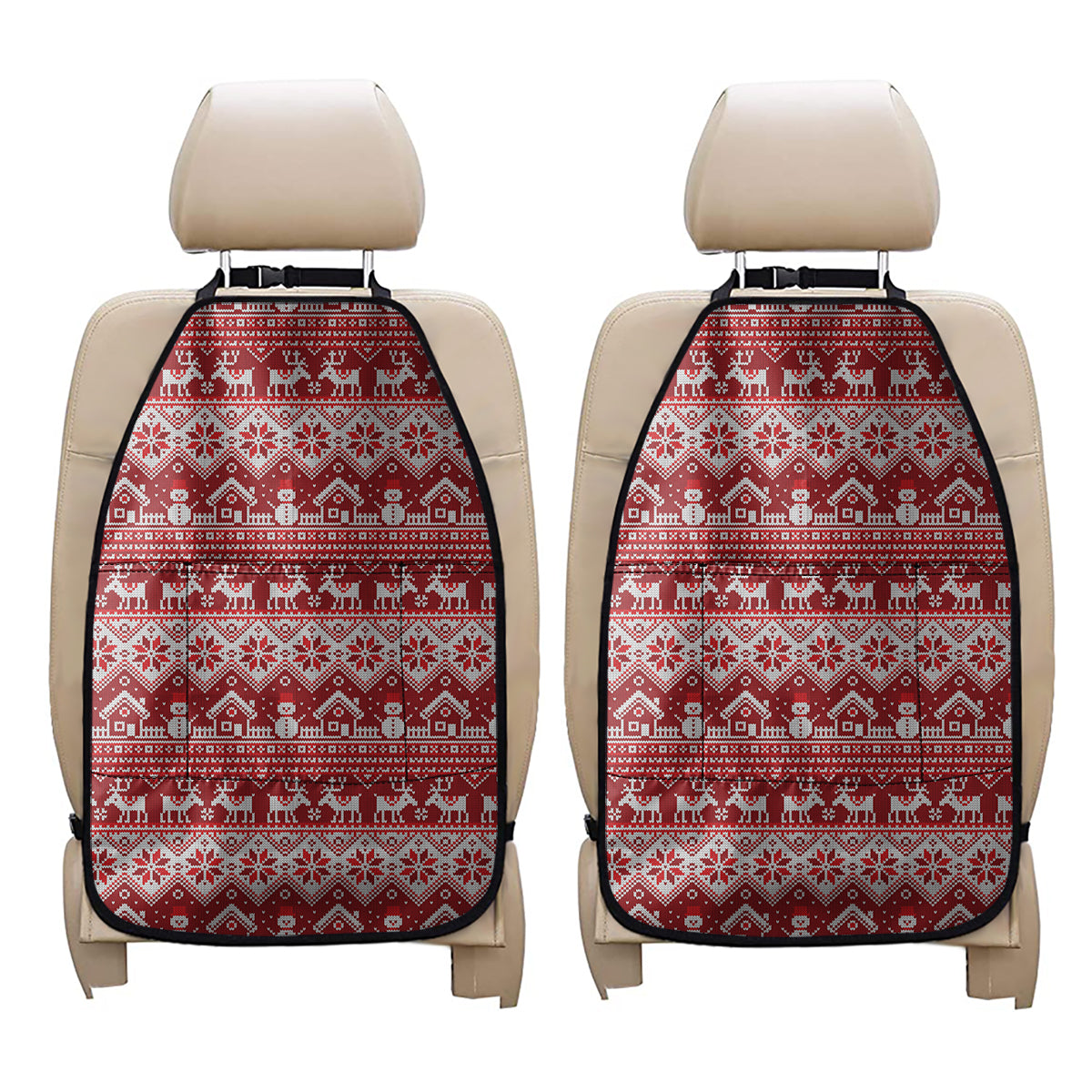 Merry Christmas Knitted Pattern Print Car Seat Organizers