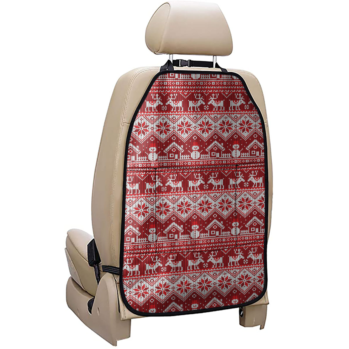 Merry Christmas Knitted Pattern Print Car Seat Organizers
