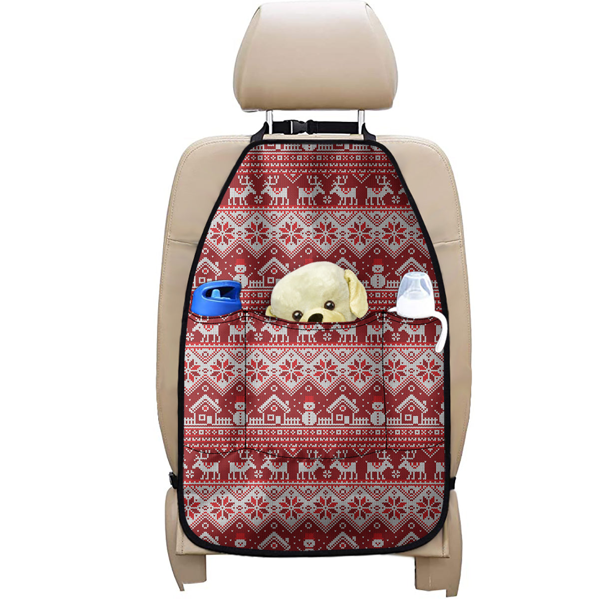 Merry Christmas Knitted Pattern Print Car Seat Organizers