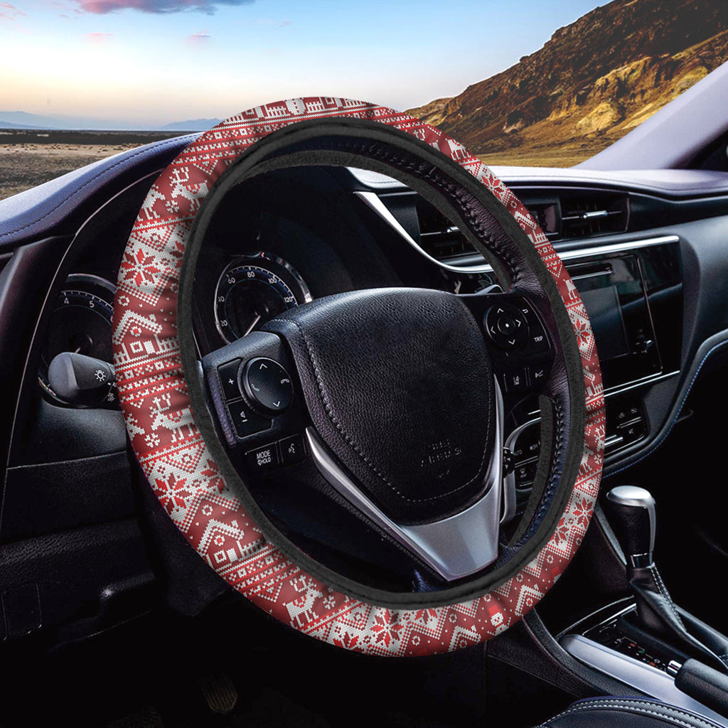 Merry Christmas Knitted Pattern Print Car Steering Wheel Cover