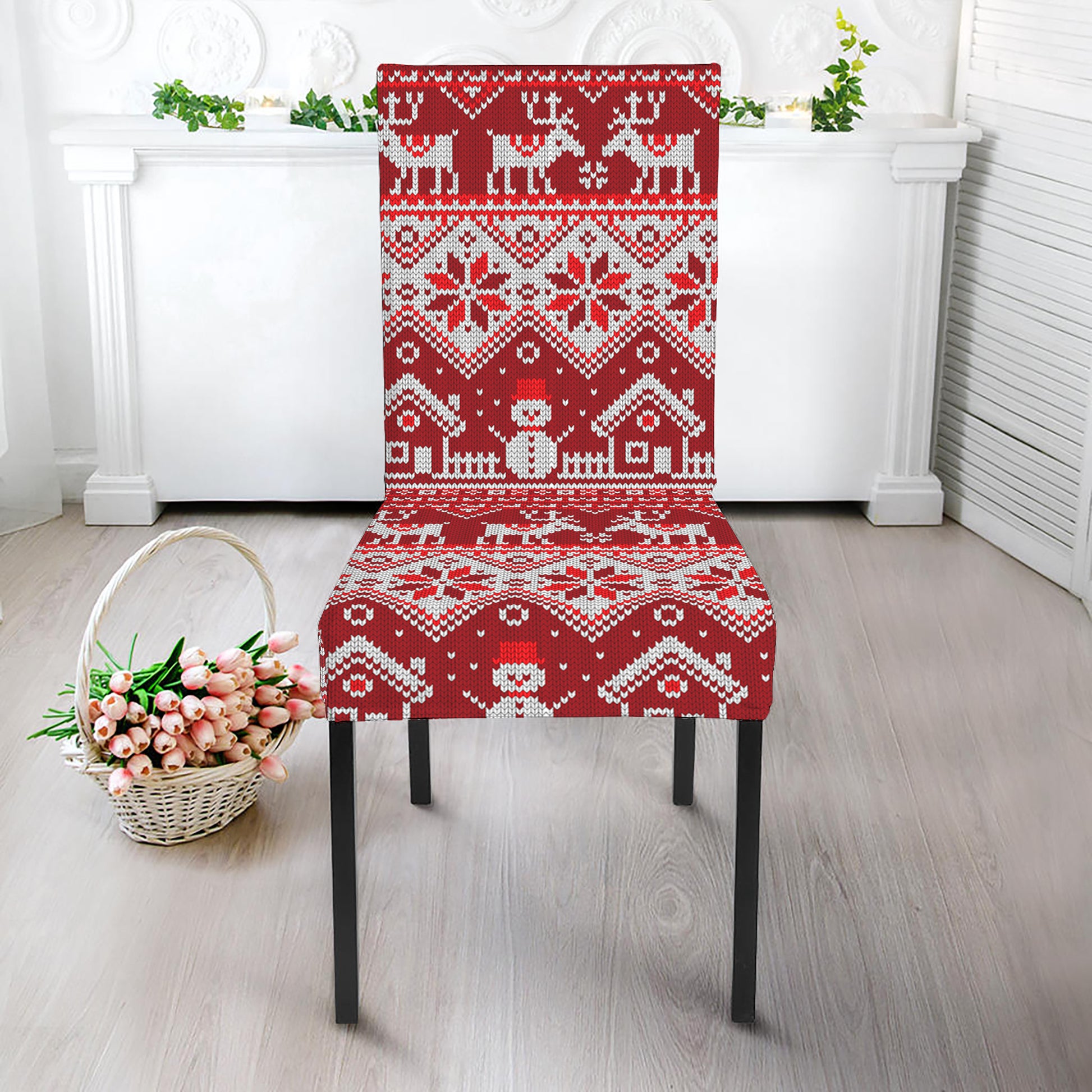 Merry Christmas Knitted Pattern Print Dining Chair Slipcover