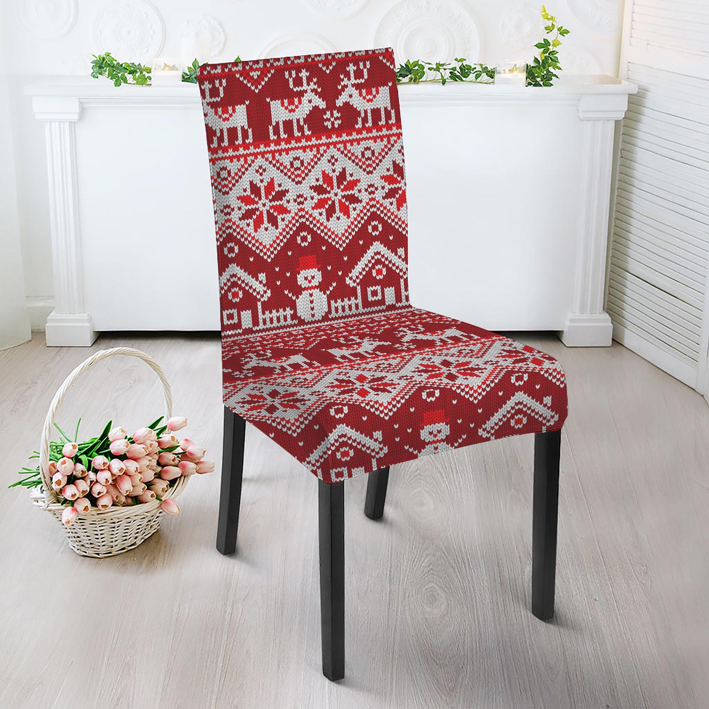 Merry Christmas Knitted Pattern Print Dining Chair Slipcover