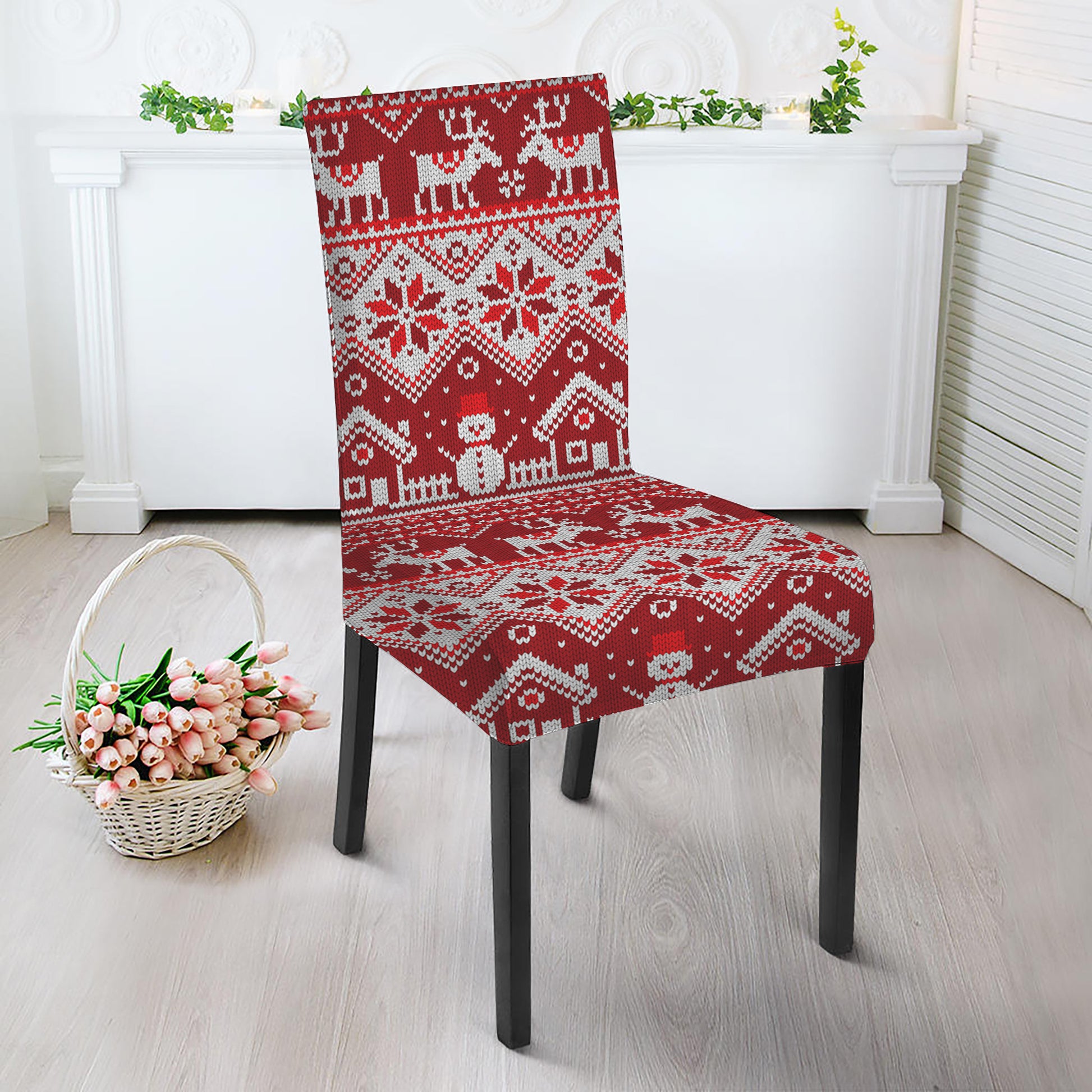 Merry Christmas Knitted Pattern Print Dining Chair Slipcover