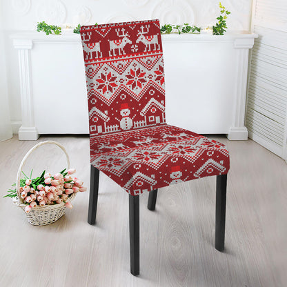 Merry Christmas Knitted Pattern Print Dining Chair Slipcover
