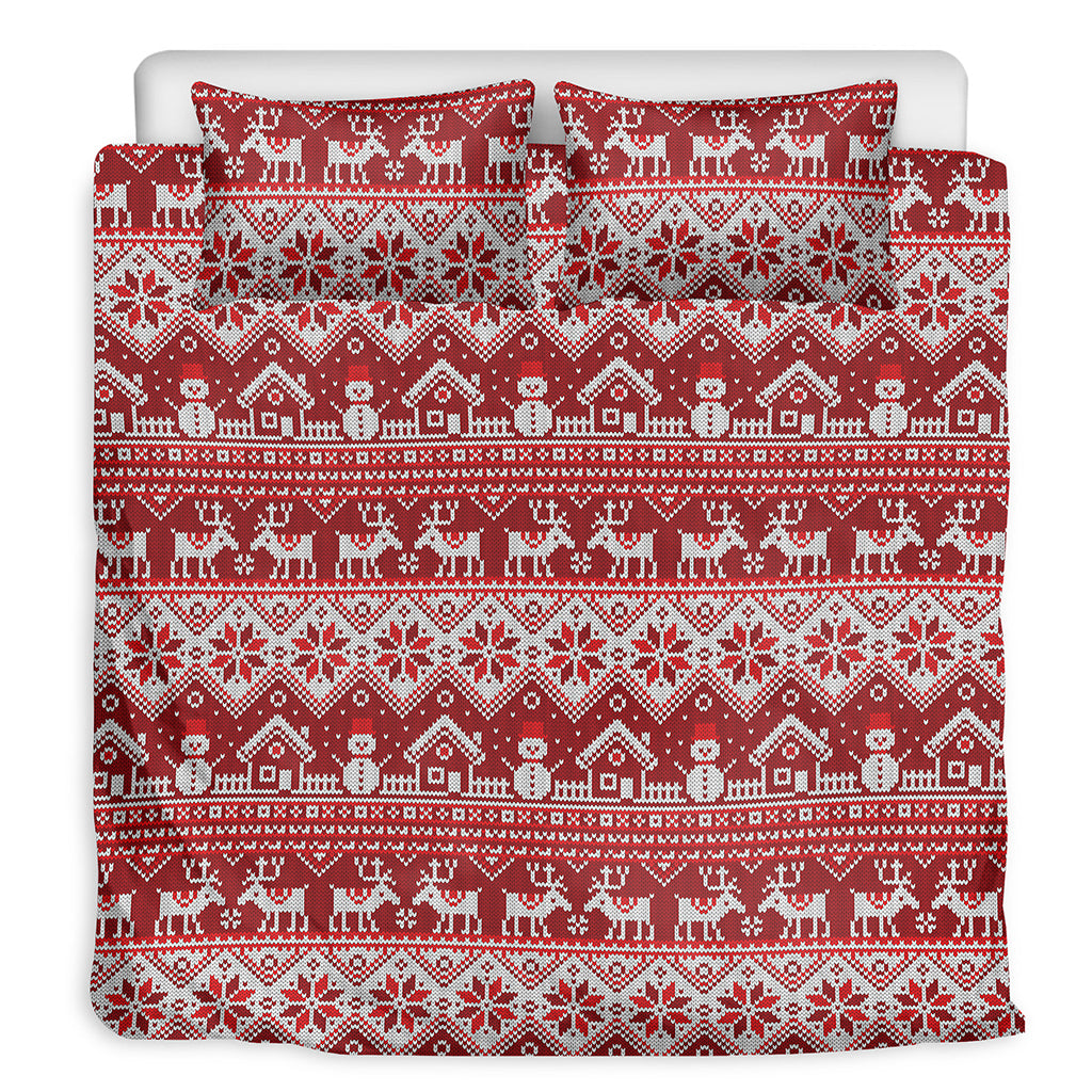 Merry Christmas Knitted Pattern Print Duvet Cover Bedding Set