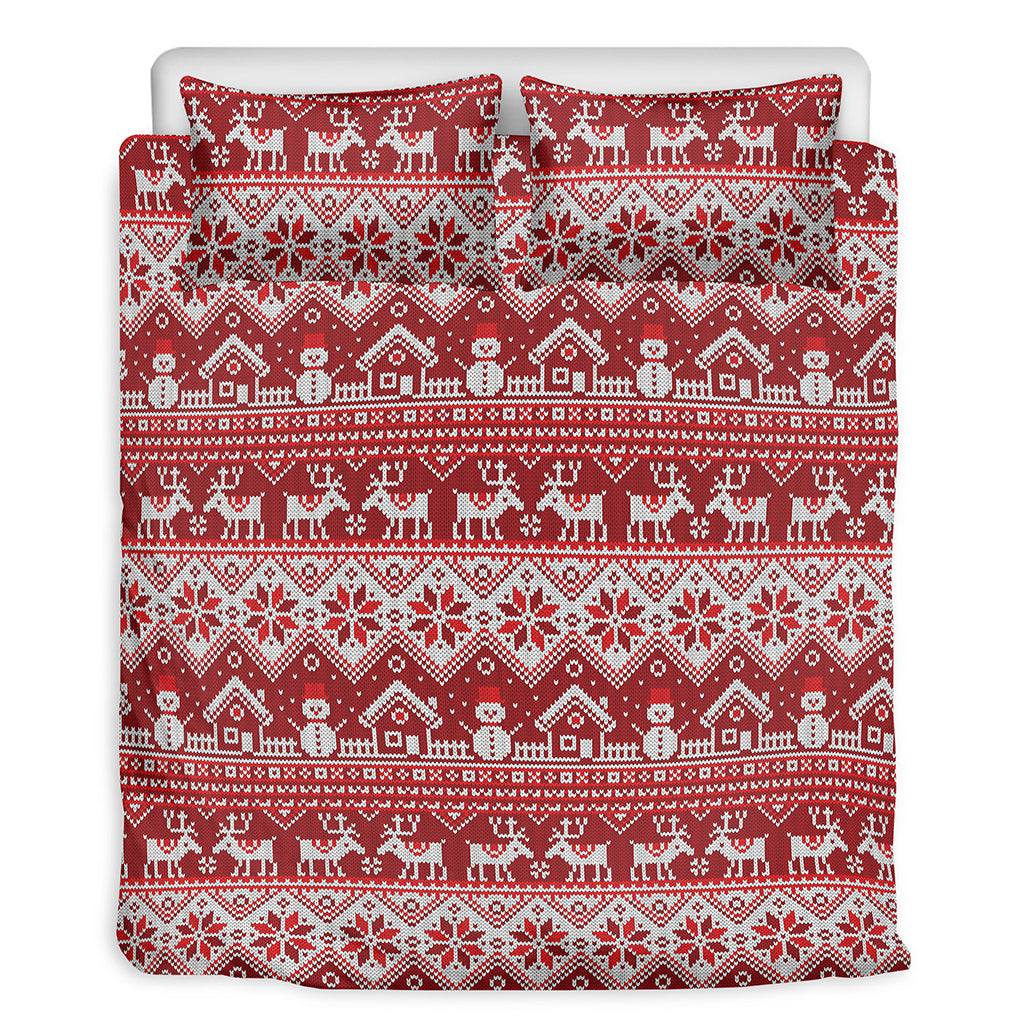 Merry Christmas Knitted Pattern Print Duvet Cover Bedding Set