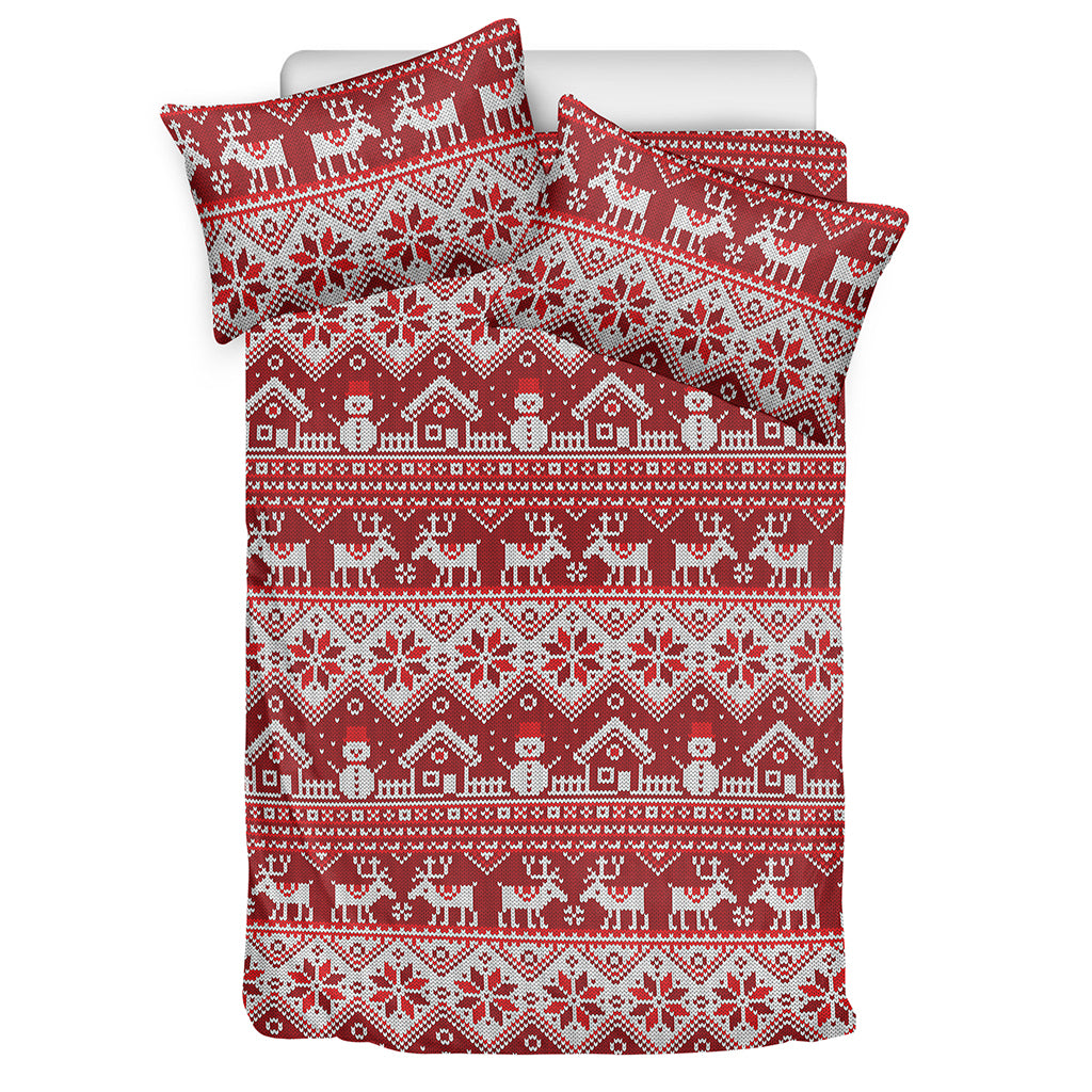 Merry Christmas Knitted Pattern Print Duvet Cover Bedding Set