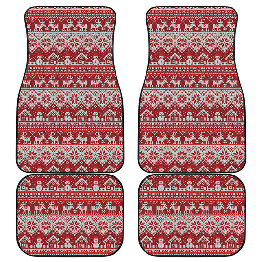 Merry Christmas Knitted Pattern Print Front and Back Car Floor Mats