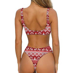 Merry Christmas Knitted Pattern Print Front Bow Tie Bikini