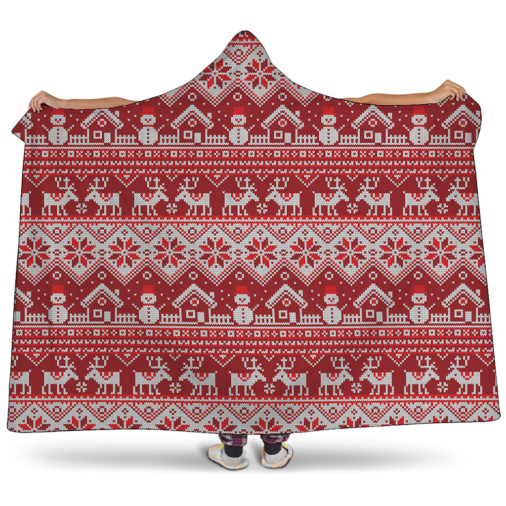 Merry Christmas Knitted Pattern Print Hooded Blanket