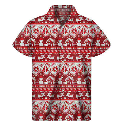 Merry Christmas Knitted Pattern Print Men's Short Sleeve Shirt