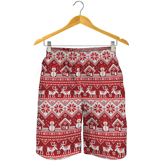 Merry Christmas Knitted Pattern Print Men's Shorts