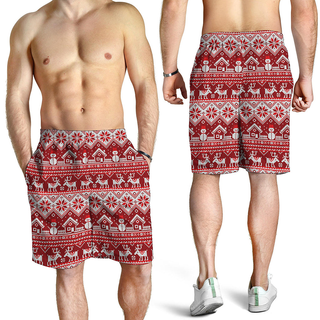 Merry Christmas Knitted Pattern Print Men's Shorts