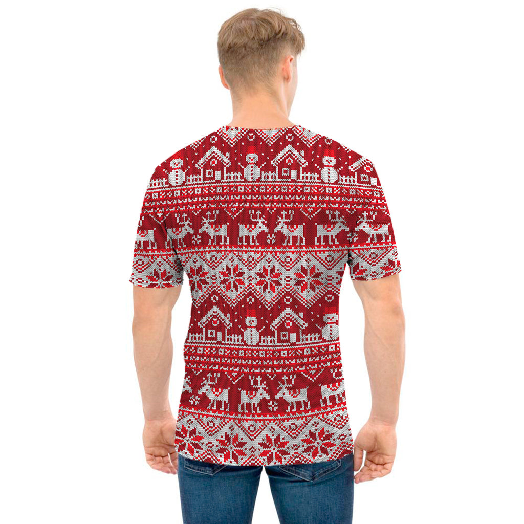 Merry Christmas Knitted Pattern Print Men's T-Shirt