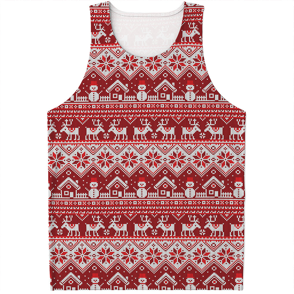 Merry Christmas Knitted Pattern Print Men's Tank Top