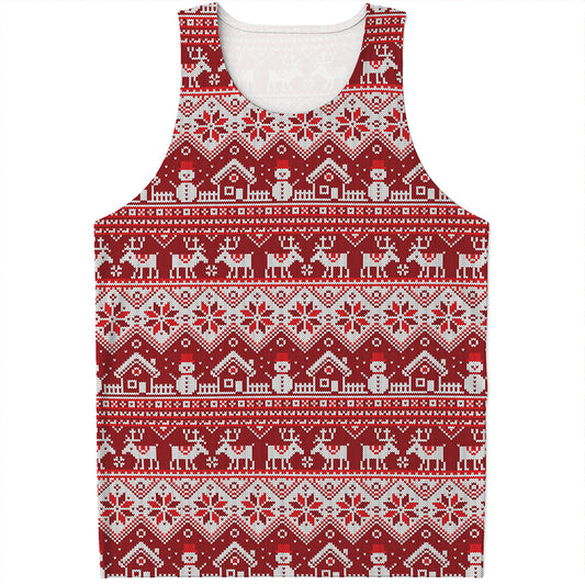 Merry Christmas Knitted Pattern Print Men's Tank Top