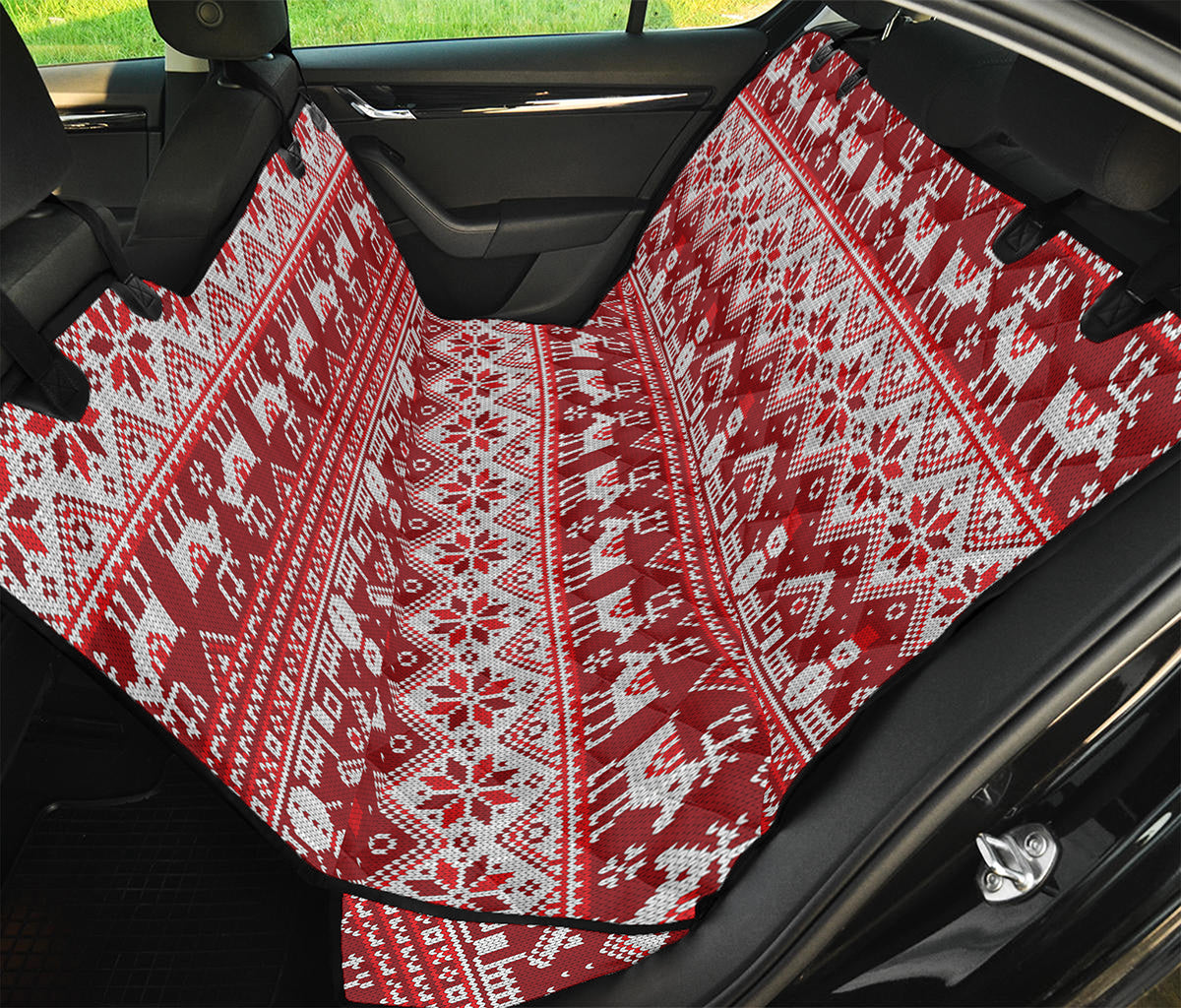 Merry Christmas Knitted Pattern Print Pet Car Back Seat Cover