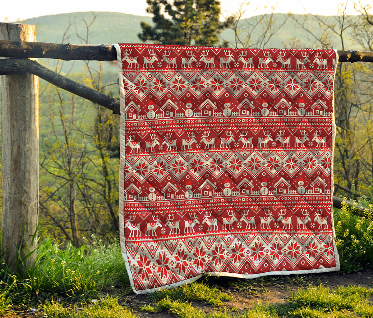 Merry Christmas Knitted Pattern Print Quilt