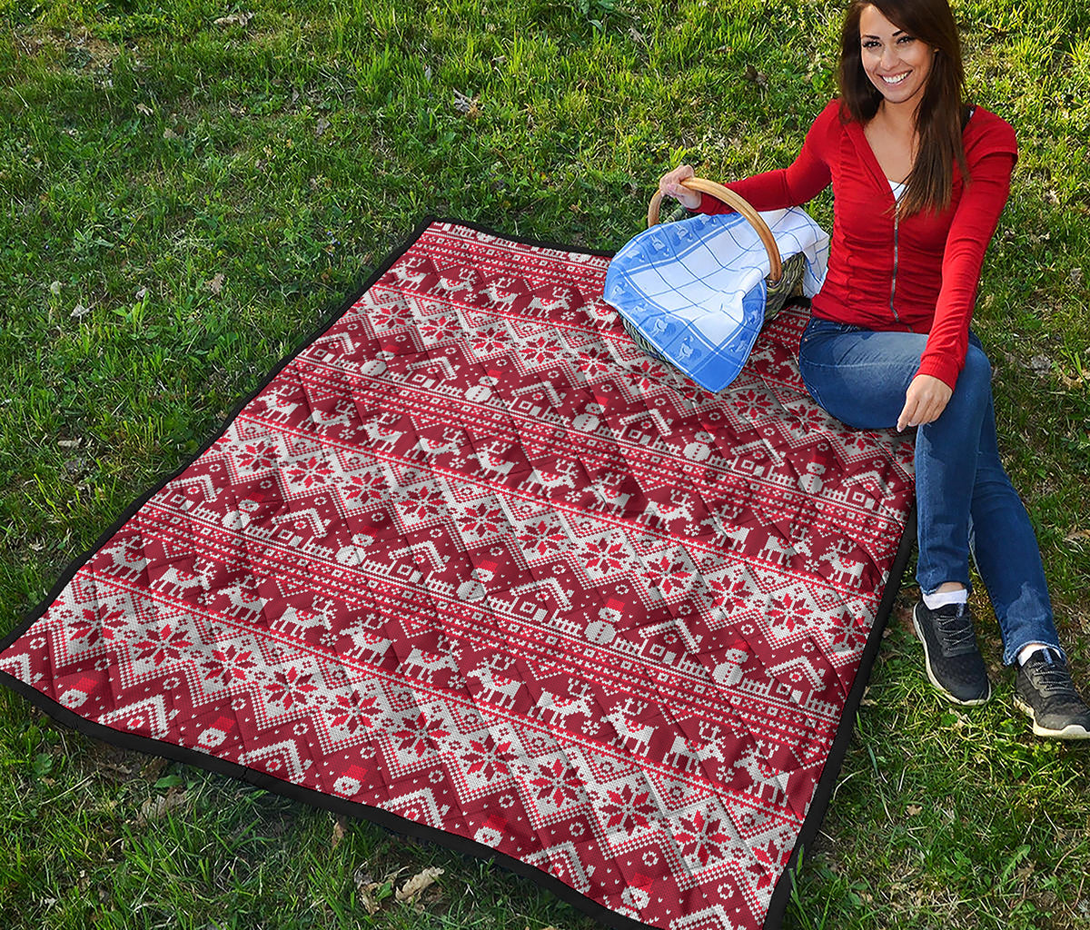 Merry Christmas Knitted Pattern Print Quilt