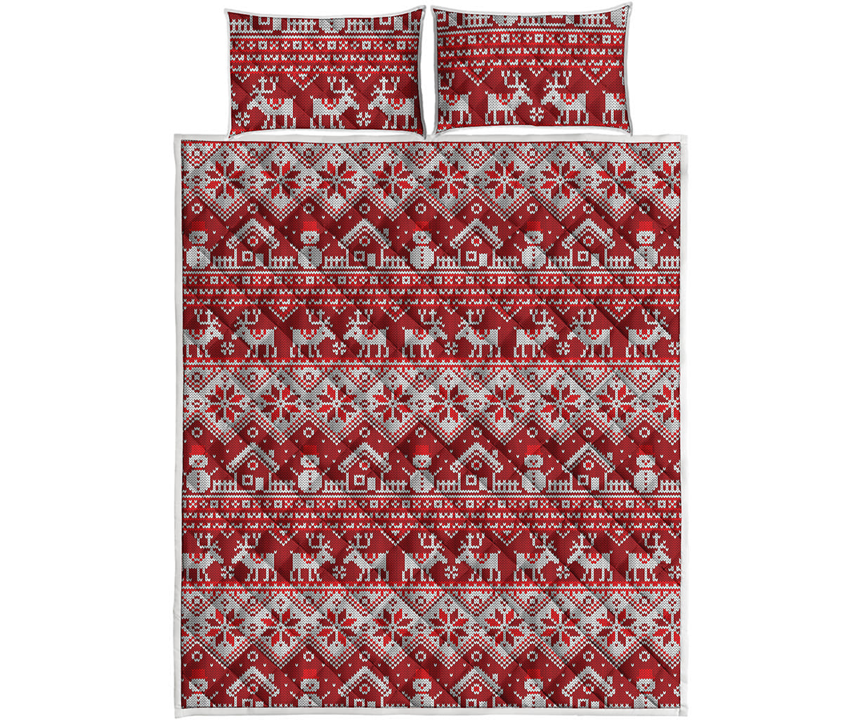 Merry Christmas Knitted Pattern Print Quilt Bed Set