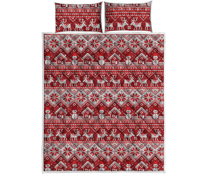 Merry Christmas Knitted Pattern Print Quilt Bed Set