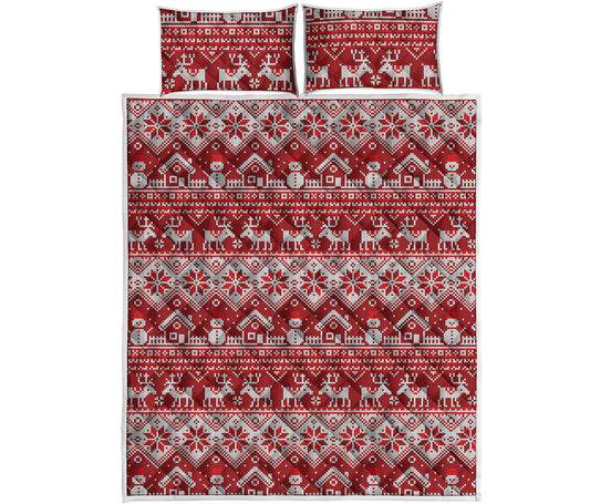 Merry Christmas Knitted Pattern Print Quilt Bed Set