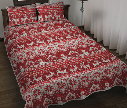 Merry Christmas Knitted Pattern Print Quilt Bed Set