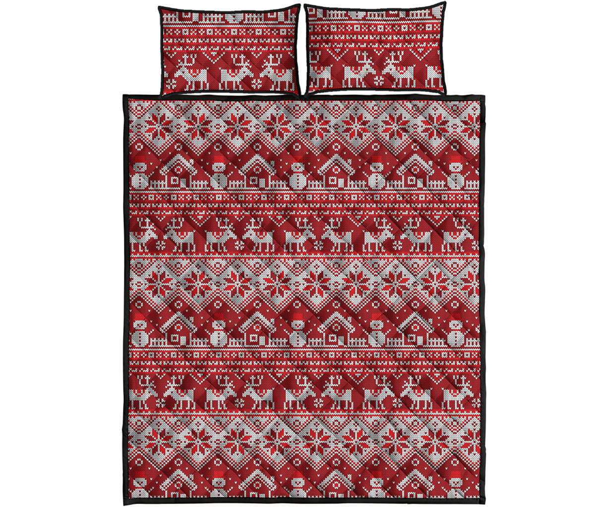 Merry Christmas Knitted Pattern Print Quilt Bed Set