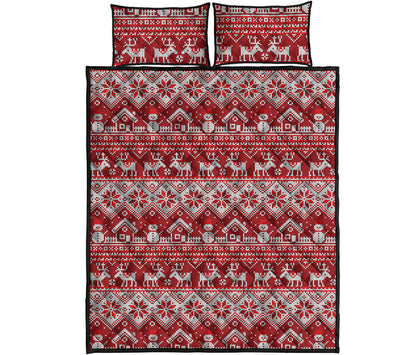 Merry Christmas Knitted Pattern Print Quilt Bed Set