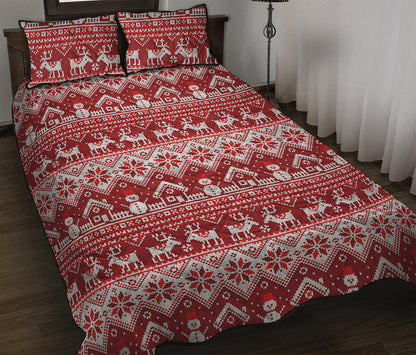 Merry Christmas Knitted Pattern Print Quilt Bed Set