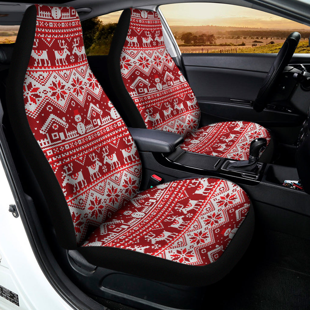 Merry Christmas Knitted Pattern Print Universal Fit Car Seat Covers